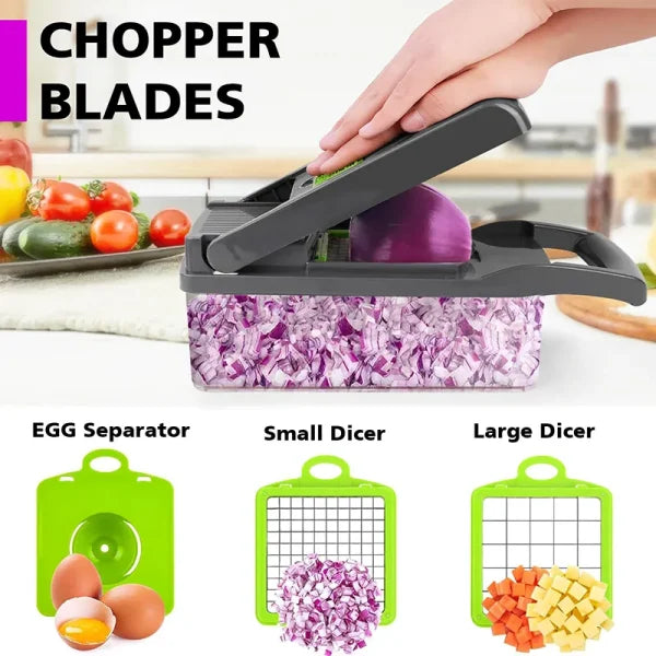 16 In 1 Multifunctional Handheld Onion Cutter Fruits Slicer Potatoes Press Peeler Manual Vegetable Garlic Chopper With Container