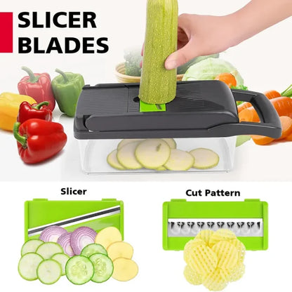 16 In 1 Multifunctional Handheld Onion Cutter Fruits Slicer Potatoes Press Peeler Manual Vegetable Garlic Chopper With Container